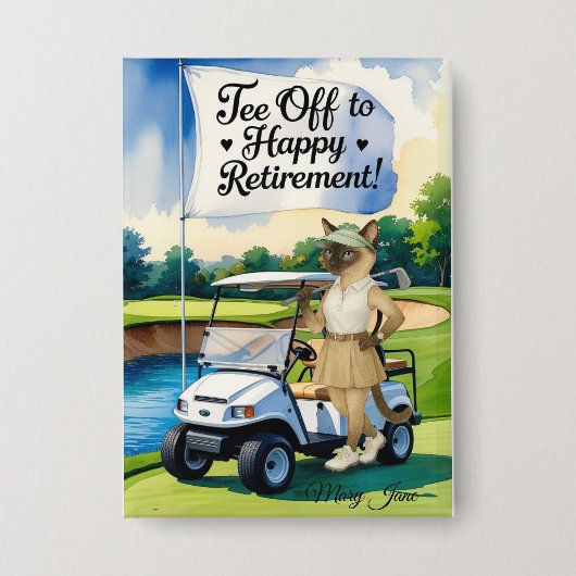 Golf Retirement thema voor Siamese Cat liefhebbers Button (Voorkant)