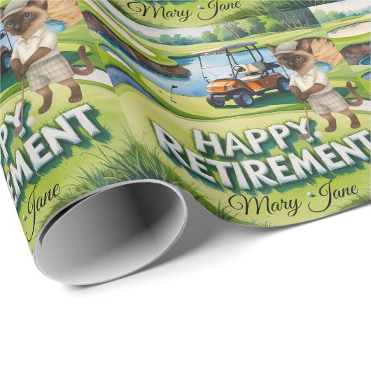 Golf Retirement thema voor Siamese Cat liefhebbers Cadeaupapier (Rol Hoek)