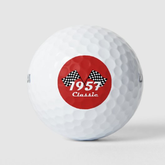 Golf Retro 1957 Klassiek Zwart Wit Geruite Vlag Golfballen (Voorkant)