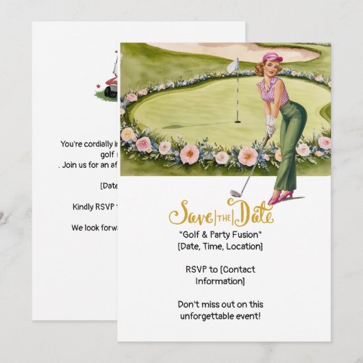 Golf Retro Golf Chic: Vrouw Golfer op het Groen Kaart (Voorkant / Achterkant)