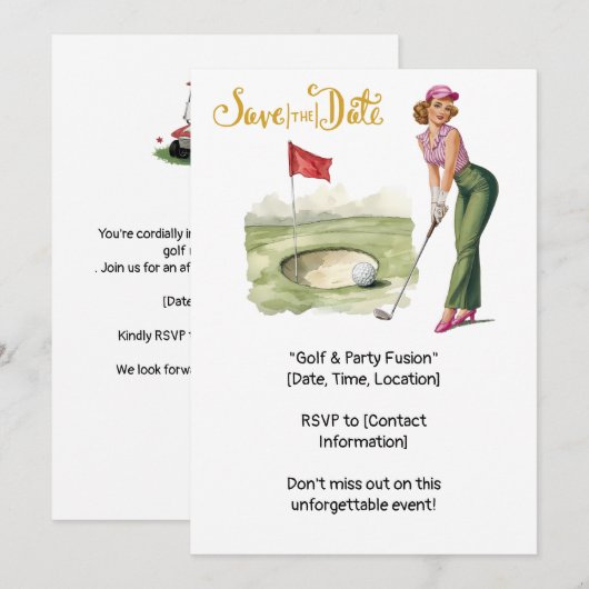 Golf Retro Golf Chic: Vrouw Golfer op het Groen Kaart (Voorkant / Achterkant)