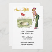 Golf  Retro Golf Chic: Vrouwelijke Golfer bij de G Kaart (Voorkant / Achterkant)