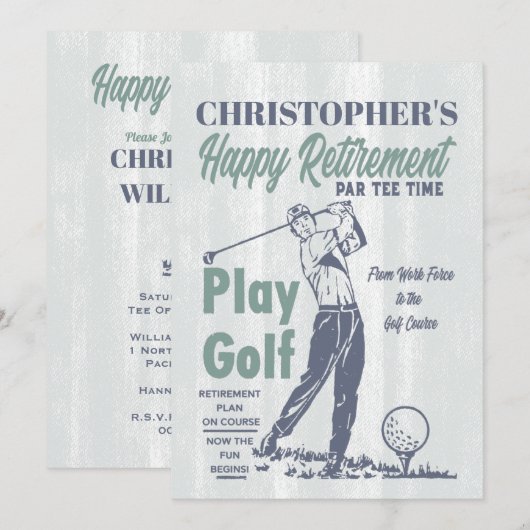 Golf Retro Happy Retirement Party Kaart (Voorkant / Achterkant)