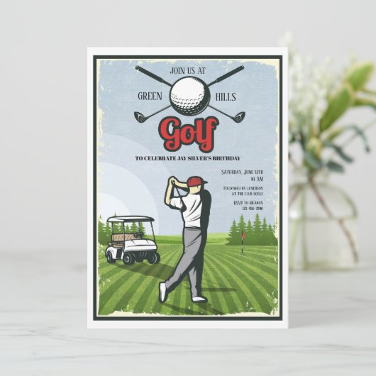 Golf Retro Uitnodiging (Staand voorkant)