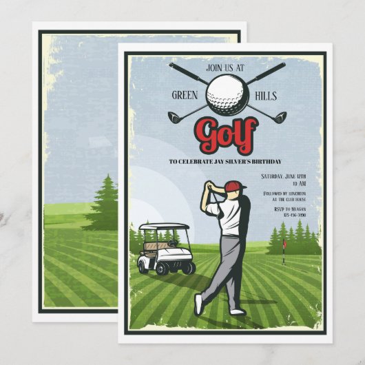 Golf Retro uitnodiging (Voorkant / Achterkant)