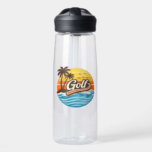Golf Retro Zonsondergang Design Waterfles (Voorkant)