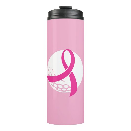 Golf Roze Lint Borstkankerbewustzijn Thermosbeker (Voorkant)