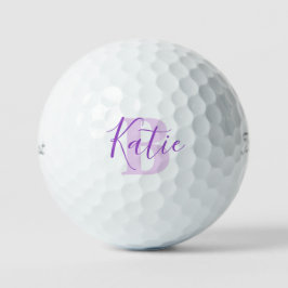 Golf roze monogram naam initiaal paarse golfballen