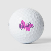 Golf roze vlinder en paarse script naam golfballen (Voorkant)