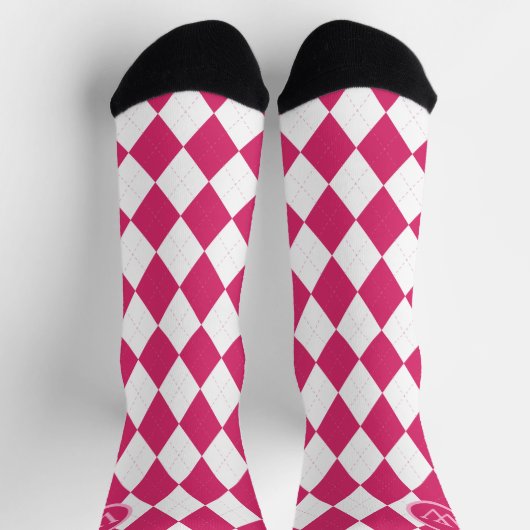 Golf Roze Wit Argyle Patroon Monogram Sokken (Top)