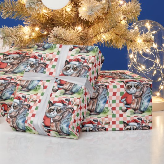 Golf Santa Cat Bag met Kerstachtergrond Cadeaupapier (Feestdagen)
