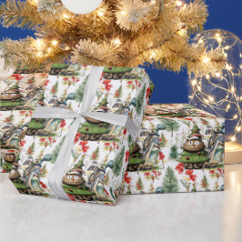 Golf Santa Cat Bag met Kerstachtergrond Cadeaupapier