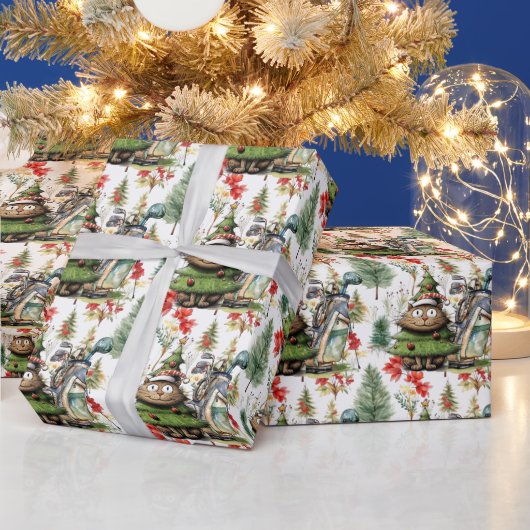 Golf Santa Cat Bag met Kerstachtergrond Cadeaupapier (Feestdagen)
