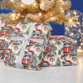 Golf Santa Cat Bag met Kerstachtergrond Cadeaupapier