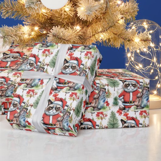 Golf Santa Cat Bag met Kerstachtergrond Cadeaupapier (Feestdagen)