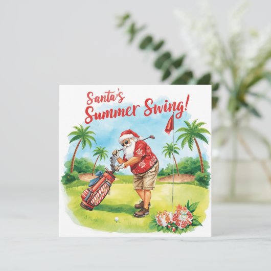 Golf Santa Christmas Summer time Feestdagenkaart (Staand voorkant)