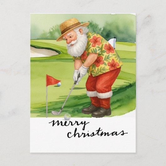 Golf Santa Claus golf Kerstthema Feestdagenkaart (Voorkant)
