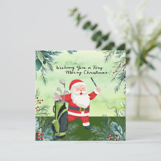 Golf Santa Claus Golfer Kerst Golfen Feestdagenkaart (Staand voorkant)
