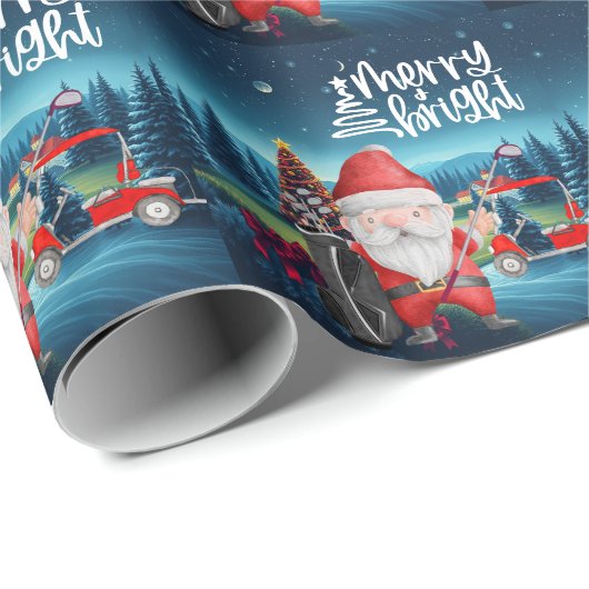 Golf Santa Claus golfer Merry Kerstmis op Green Cadeaupapier (Rol Hoek)