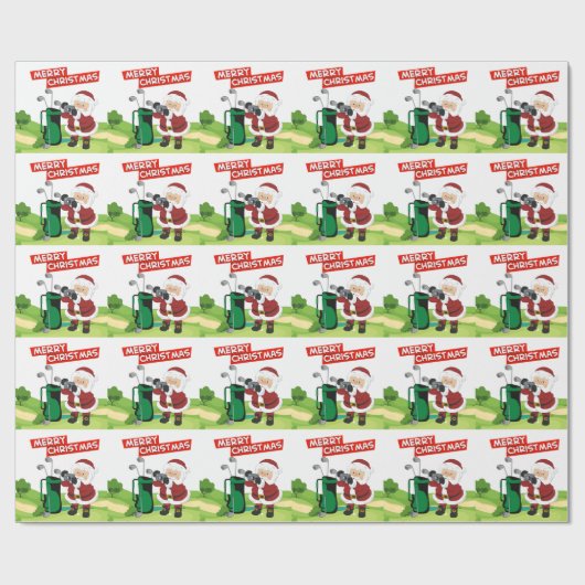 Golf Santa Claus golfer Merry Kerstmis op Green Cadeaupapier (Vlak)