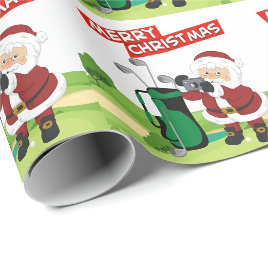 Golf Santa Claus golfer Merry Kerstmis op Green Cadeaupapier (Rol Hoek)