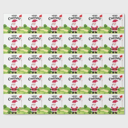 Golf Santa Claus golfer Merry Kerstmis op Green Cadeaupapier (Vlak)