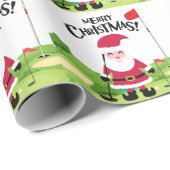 Golf Santa Claus golfer Merry Kerstmis op Green Cadeaupapier (Rol Hoek)