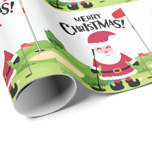 Golf Santa Claus golfer Merry Kerstmis op Green Cadeaupapier (Rol Hoek)