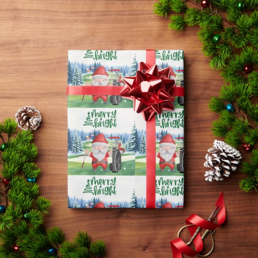 Golf Santa Claus golfer Merry Kerstmis op Green Cadeaupapier (Feestdagen Geschenken)