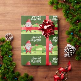 Golf Santa Claus golfer Merry Kerstmis op Green Cadeaupapier
