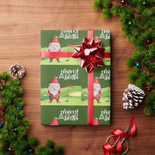 Golf Santa Claus golfer Merry Kerstmis op Green Cadeaupapier (Feestdagen Geschenken)