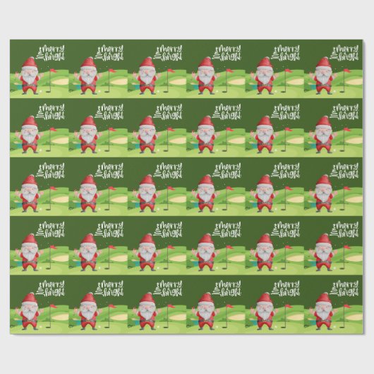 Golf Santa Claus golfer Merry Kerstmis op Green Cadeaupapier (Vlak)