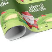 Golf Santa Claus golfer Merry Kerstmis op Green Cadeaupapier (Rol Hoek)