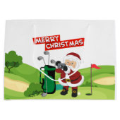 Golf Santa Claus golfer Merry Kerstmis op Green Groot Cadeauzakje (Voorkant)