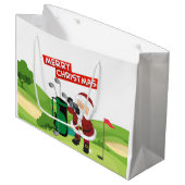 Golf Santa Claus golfer Merry Kerstmis op Green Groot Cadeauzakje (Voorkant Gekanteld)
