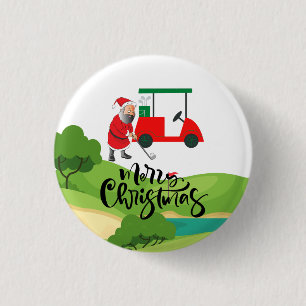 Golf Santa Claus golfer Merry Kerstmis op Green Ronde Button 3,2 Cm