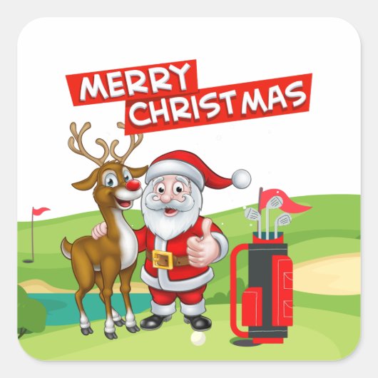 Golf Santa Claus golfer Merry Kerstmis op Green Vierkante Sticker (Voorkant)
