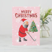 Golf Santa Claus golfer op een roze achtergrond Kaart (Staand voorkant)