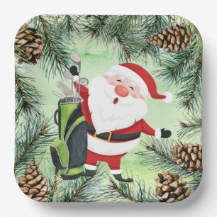 GOLF SANTA CLAUS golfer voor kerstfeest Papieren Bordje