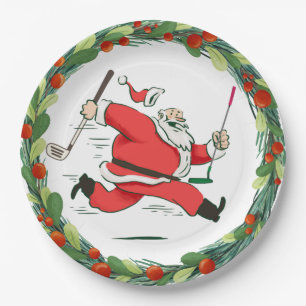 GOLF SANTA CLAUS golfer voor kerstfeest Papieren Bordje