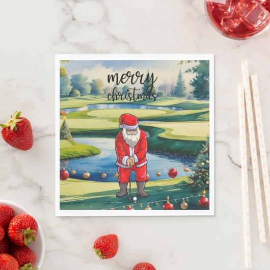 Golf Santa Claus is aan het golfen met Kerstmis Servet (Insitu)