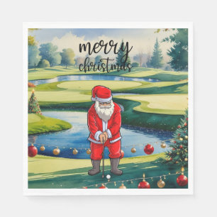 Golf Santa Claus is aan het golfen met Kerstmis Servet
