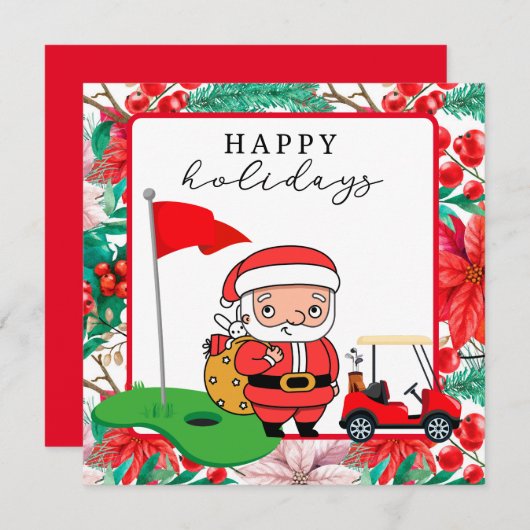 Golf Santa Claus met Cart Flag Prettige feestdagen (Voorkant / Achterkant)