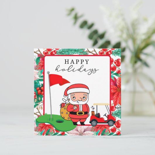 Golf Santa Claus met Cart Flag Prettige feestdagen (Staand voorkant)