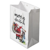Golf Santa Claus met kerstboom Medium Cadeauzakje (Voorkant Gekanteld)