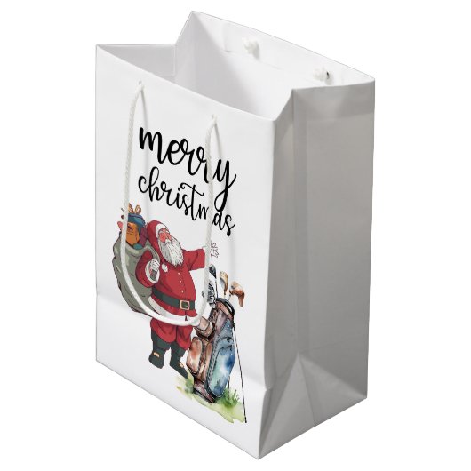 Golf Santa Claus met kerstboom Medium Cadeauzakje (Voorkant Gekanteld)