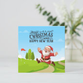 Golf Santa Claus met sneeuwkerst Feestdagenkaart (Staand voorkant)