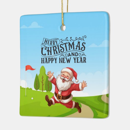 Golf Santa Claus met sneeuwkerst Keramisch Ornament (Links)