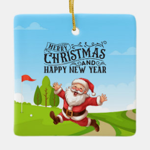 Golf Santa Claus met sneeuwkerst Keramisch Ornament