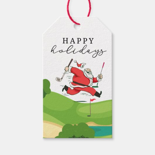 Golf Santa Claus prettige feestdagen Cadeaulabel (Voorkant)